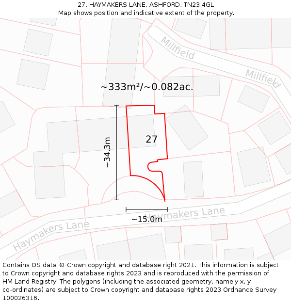 27, HAYMAKERS LANE, ASHFORD, TN23 4GL: Plot and title map
