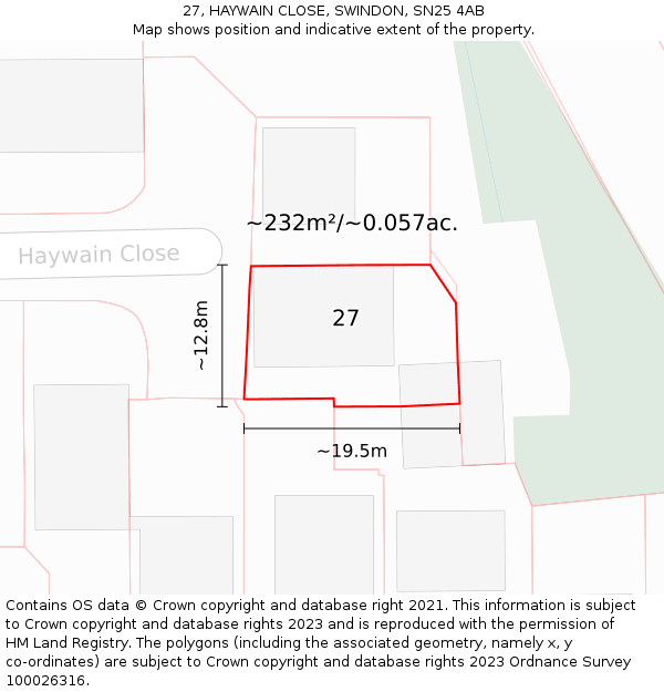 27, HAYWAIN CLOSE, SWINDON, SN25 4AB: Plot and title map