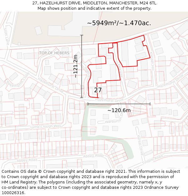27, HAZELHURST DRIVE, MIDDLETON, MANCHESTER, M24 6TL: Plot and title map
