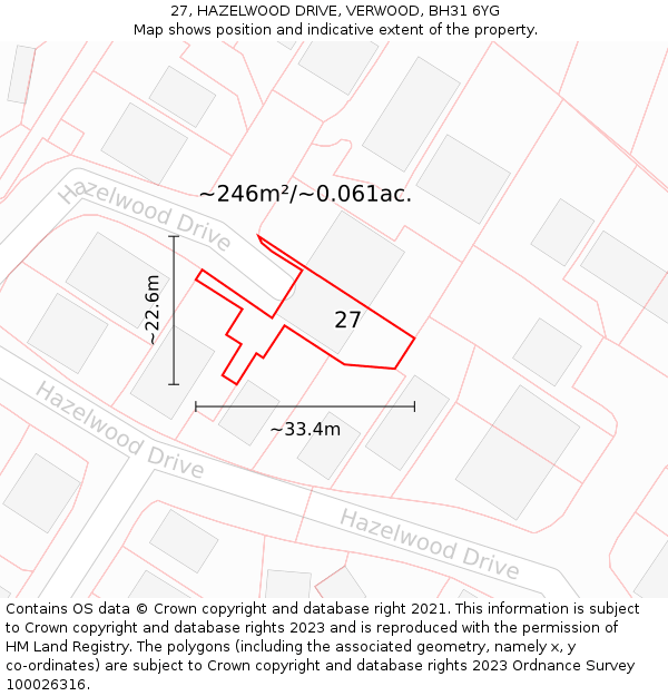 27, HAZELWOOD DRIVE, VERWOOD, BH31 6YG: Plot and title map