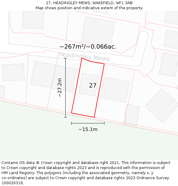 27, HEADINGLEY MEWS, WAKEFIELD, WF1 3AB: Plot and title map