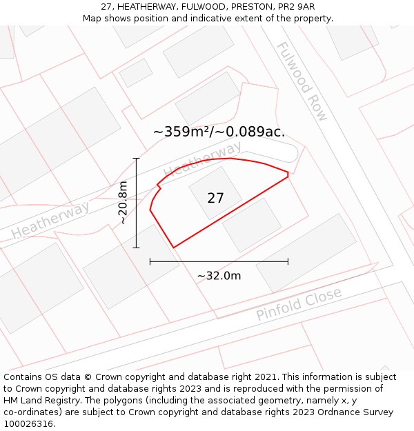 27, HEATHERWAY, FULWOOD, PRESTON, PR2 9AR: Plot and title map
