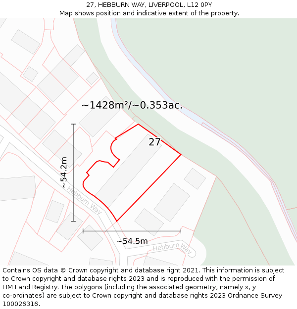 27, HEBBURN WAY, LIVERPOOL, L12 0PY: Plot and title map