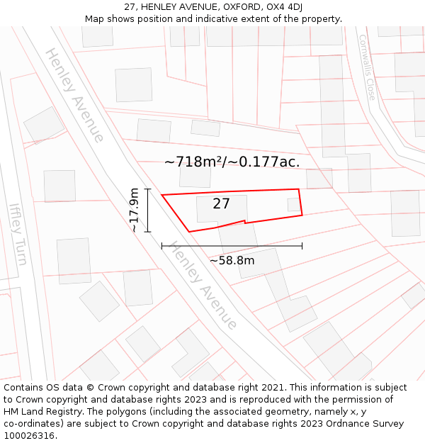 27, HENLEY AVENUE, OXFORD, OX4 4DJ: Plot and title map