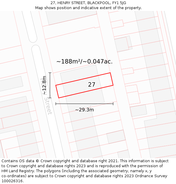 27, HENRY STREET, BLACKPOOL, FY1 5JG: Plot and title map