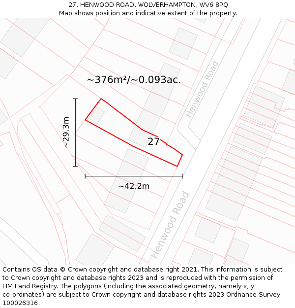 27, HENWOOD ROAD, WOLVERHAMPTON, WV6 8PQ: Plot and title map