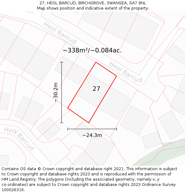 27, HEOL BARCUD, BIRCHGROVE, SWANSEA, SA7 9NL: Plot and title map