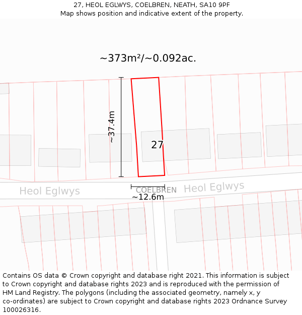 27, HEOL EGLWYS, COELBREN, NEATH, SA10 9PF: Plot and title map