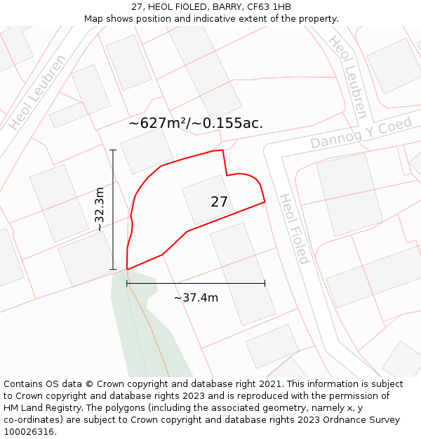 27, HEOL FIOLED, BARRY, CF63 1HB: Plot and title map