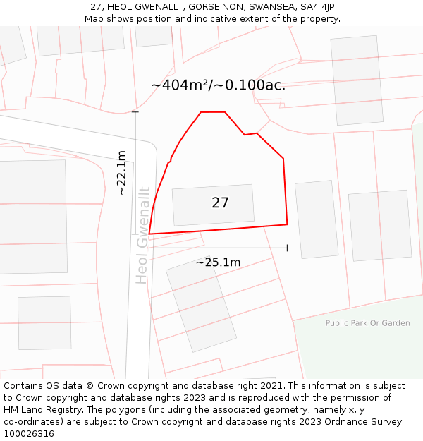 27, HEOL GWENALLT, GORSEINON, SWANSEA, SA4 4JP: Plot and title map