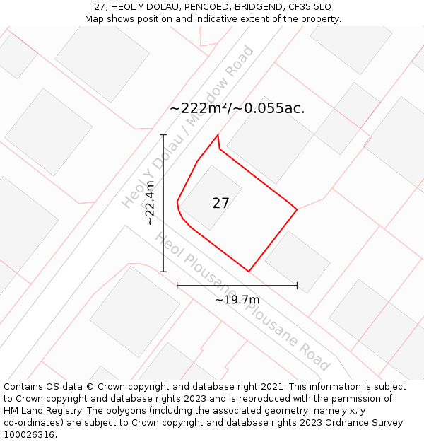 27, HEOL Y DOLAU, PENCOED, BRIDGEND, CF35 5LQ: Plot and title map