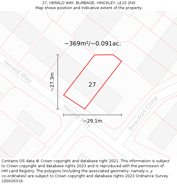 27, HERALD WAY, BURBAGE, HINCKLEY, LE10 2NX: Plot and title map