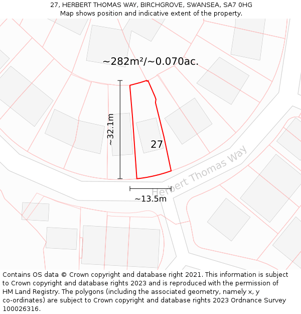 27, HERBERT THOMAS WAY, BIRCHGROVE, SWANSEA, SA7 0HG: Plot and title map