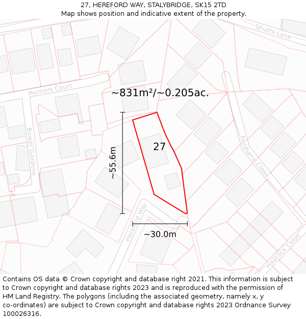 27, HEREFORD WAY, STALYBRIDGE, SK15 2TD: Plot and title map