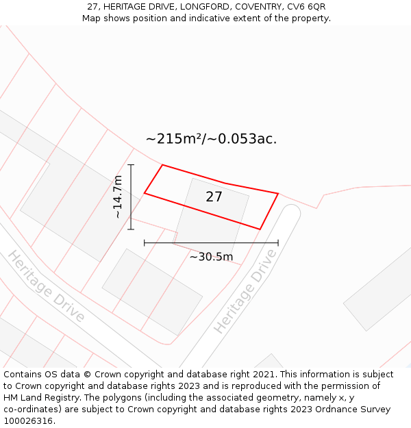 27, HERITAGE DRIVE, LONGFORD, COVENTRY, CV6 6QR: Plot and title map