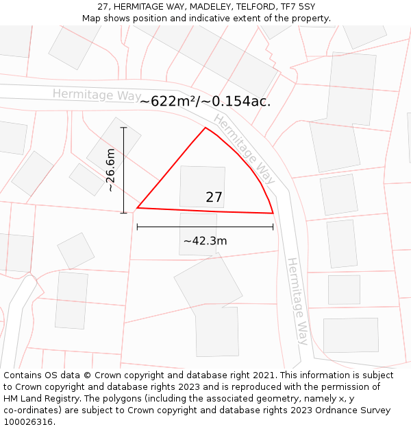 27, HERMITAGE WAY, MADELEY, TELFORD, TF7 5SY: Plot and title map