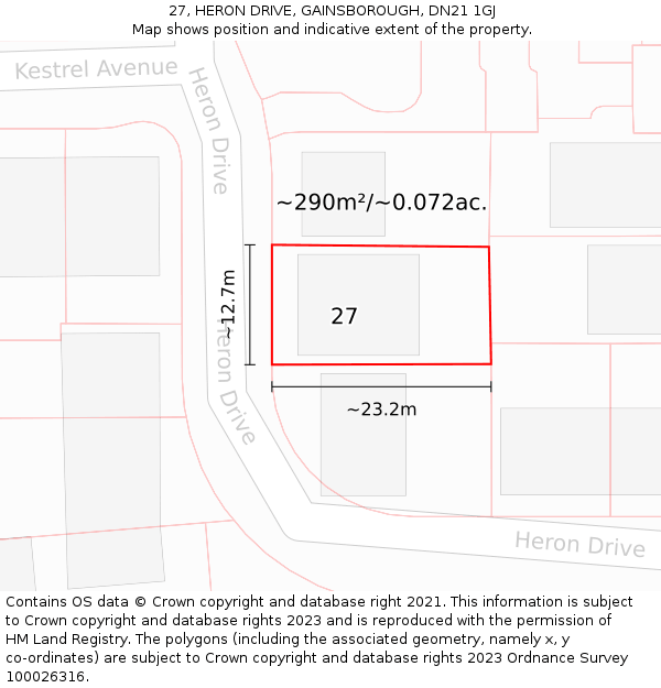 27, HERON DRIVE, GAINSBOROUGH, DN21 1GJ: Plot and title map