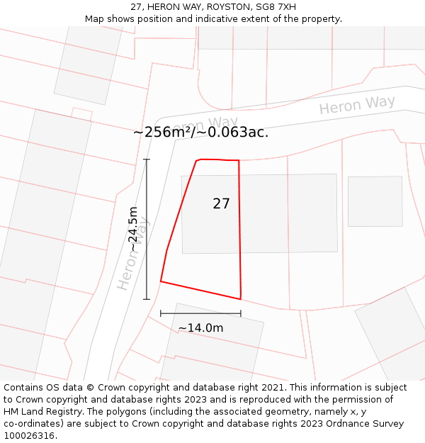 27, HERON WAY, ROYSTON, SG8 7XH: Plot and title map