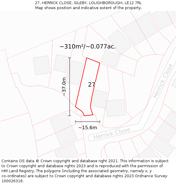 27, HERRICK CLOSE, SILEBY, LOUGHBOROUGH, LE12 7RL: Plot and title map