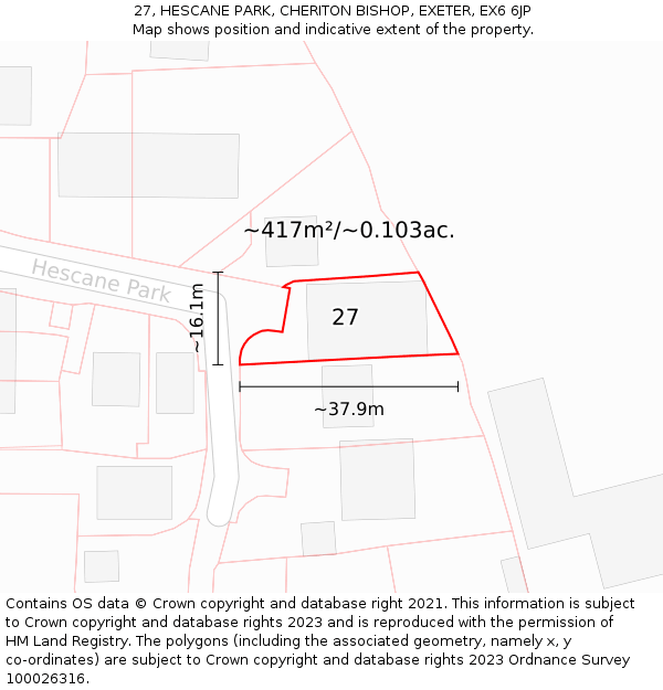 27, HESCANE PARK, CHERITON BISHOP, EXETER, EX6 6JP: Plot and title map