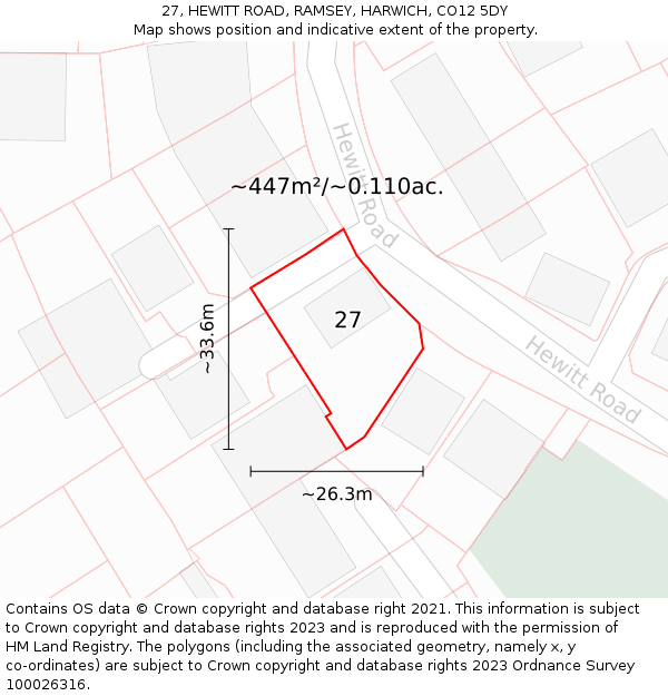 27, HEWITT ROAD, RAMSEY, HARWICH, CO12 5DY: Plot and title map