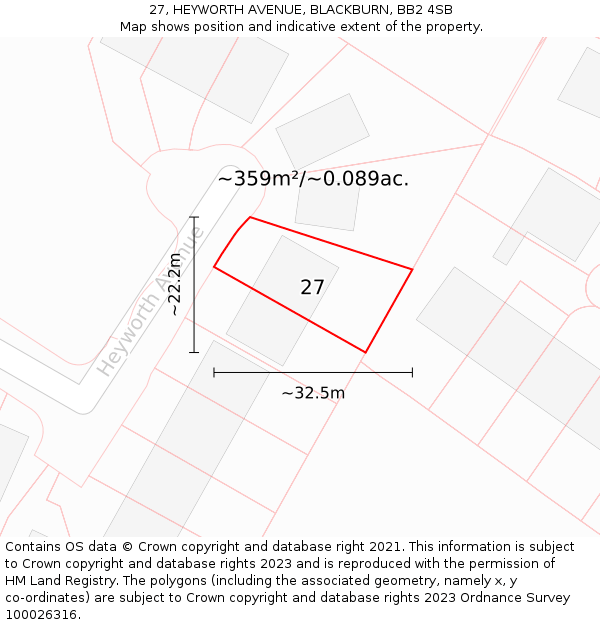 27, HEYWORTH AVENUE, BLACKBURN, BB2 4SB: Plot and title map