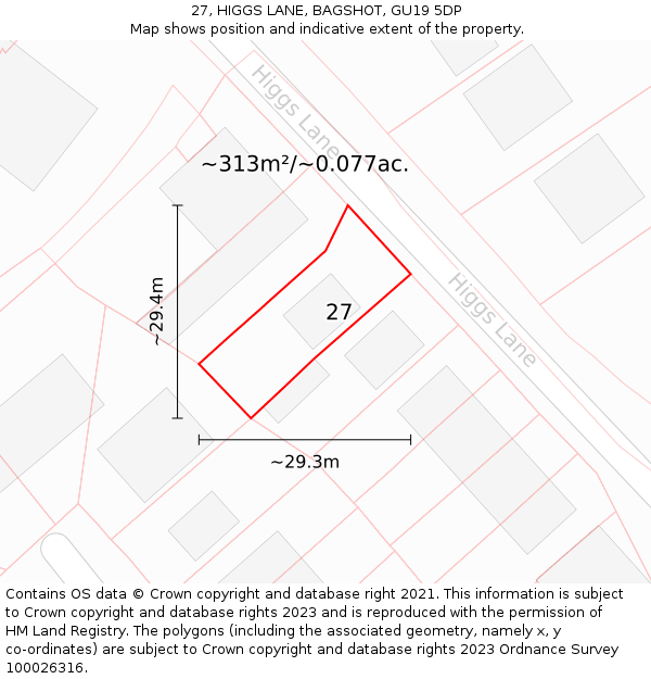 27, HIGGS LANE, BAGSHOT, GU19 5DP: Plot and title map