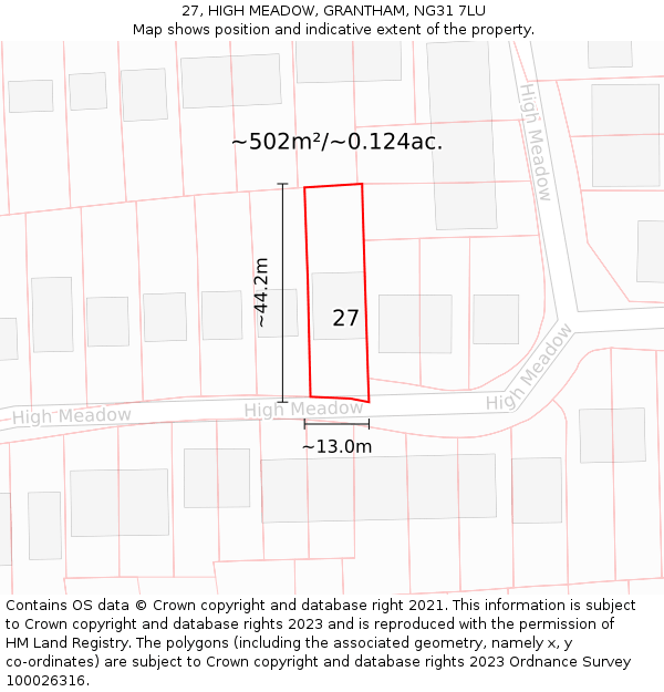 27, HIGH MEADOW, GRANTHAM, NG31 7LU: Plot and title map