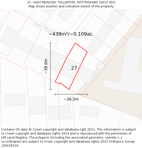 27, HIGH MEADOW, TOLLERTON, NOTTINGHAM, NG12 4DZ: Plot and title map