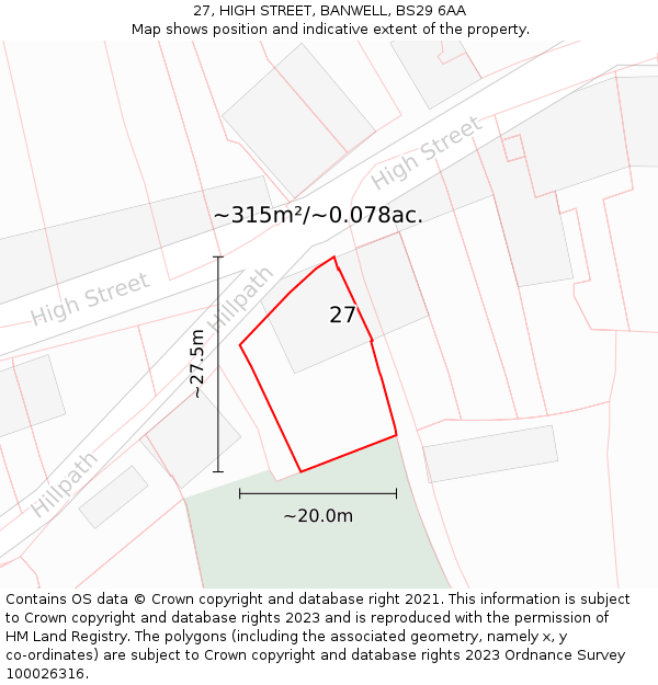 27, HIGH STREET, BANWELL, BS29 6AA: Plot and title map