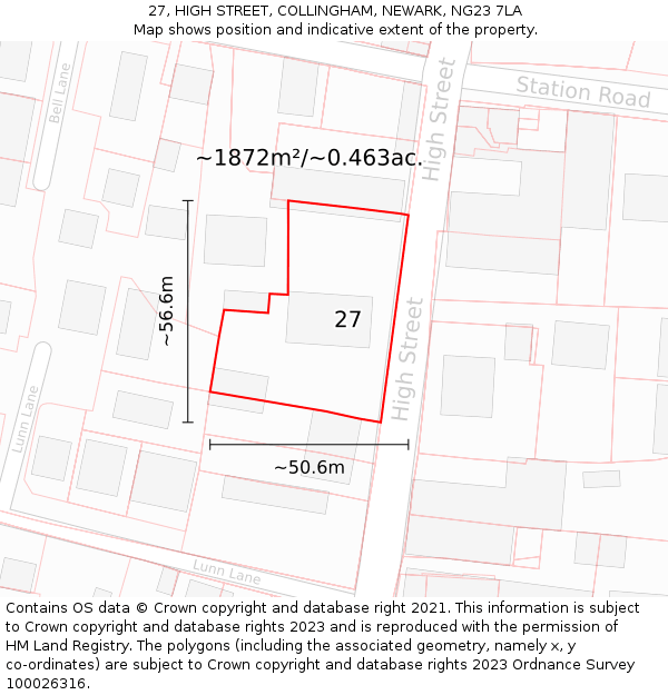 27, HIGH STREET, COLLINGHAM, NEWARK, NG23 7LA: Plot and title map