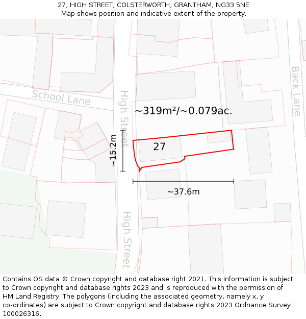 27, HIGH STREET, COLSTERWORTH, GRANTHAM, NG33 5NE: Plot and title map