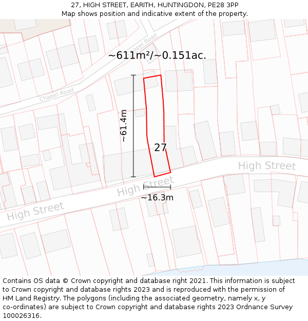27, HIGH STREET, EARITH, HUNTINGDON, PE28 3PP: Plot and title map