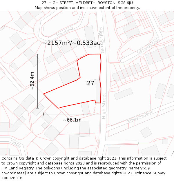 27, HIGH STREET, MELDRETH, ROYSTON, SG8 6JU: Plot and title map