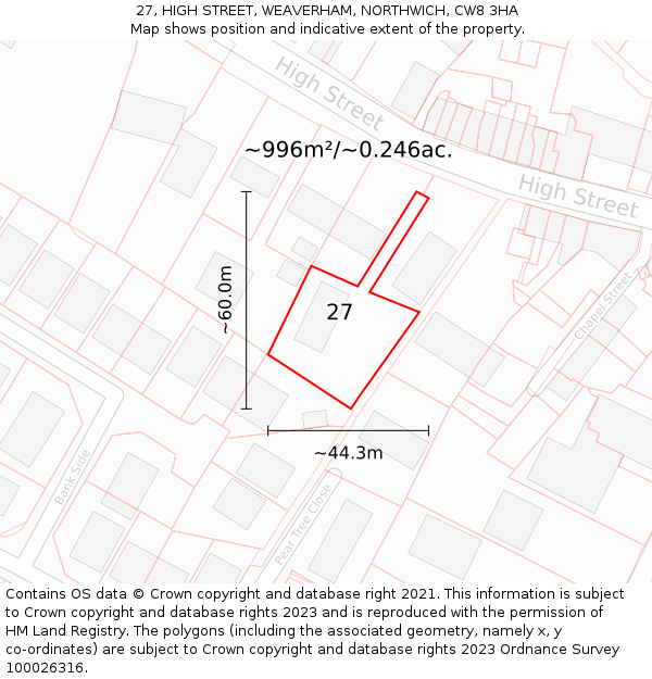 27, HIGH STREET, WEAVERHAM, NORTHWICH, CW8 3HA: Plot and title map