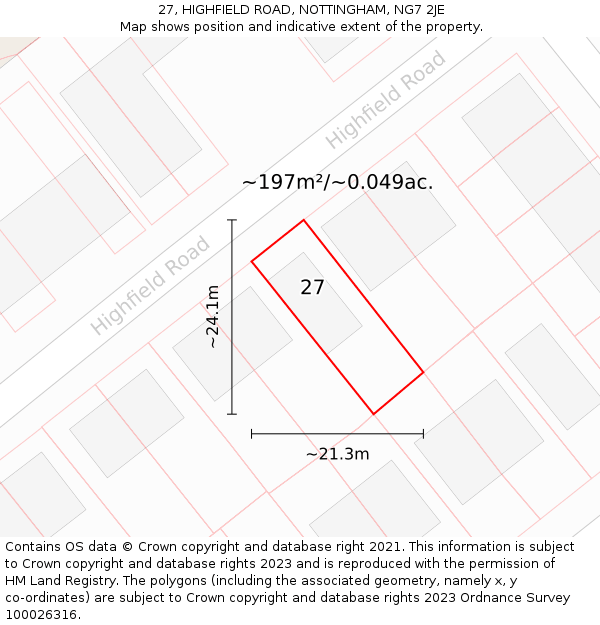 27, HIGHFIELD ROAD, NOTTINGHAM, NG7 2JE: Plot and title map