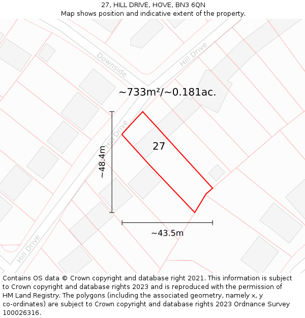 27, HILL DRIVE, HOVE, BN3 6QN: Plot and title map