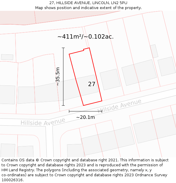 27, HILLSIDE AVENUE, LINCOLN, LN2 5PU: Plot and title map