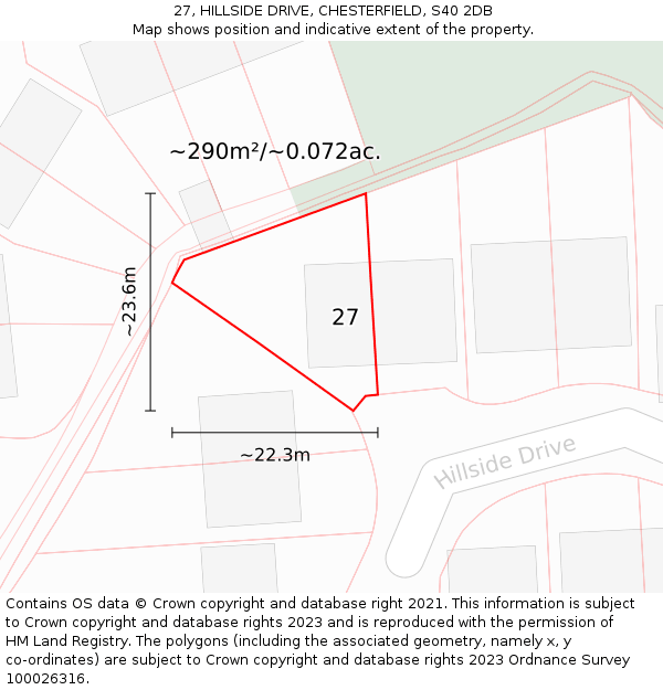 27, HILLSIDE DRIVE, CHESTERFIELD, S40 2DB: Plot and title map