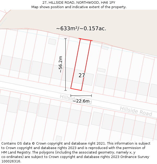 27, HILLSIDE ROAD, NORTHWOOD, HA6 1PY: Plot and title map