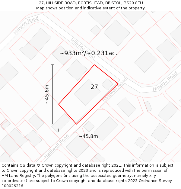 27, HILLSIDE ROAD, PORTISHEAD, BRISTOL, BS20 8EU: Plot and title map