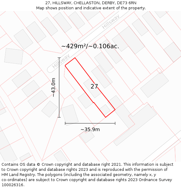 27, HILLSWAY, CHELLASTON, DERBY, DE73 6RN: Plot and title map