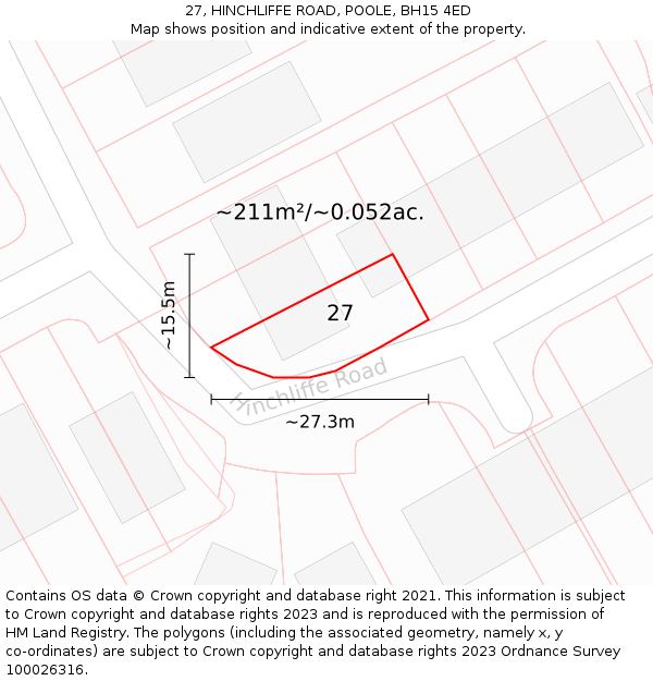 27, HINCHLIFFE ROAD, POOLE, BH15 4ED: Plot and title map