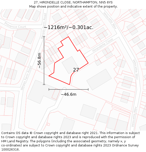 27, HIRONDELLE CLOSE, NORTHAMPTON, NN5 6YS: Plot and title map