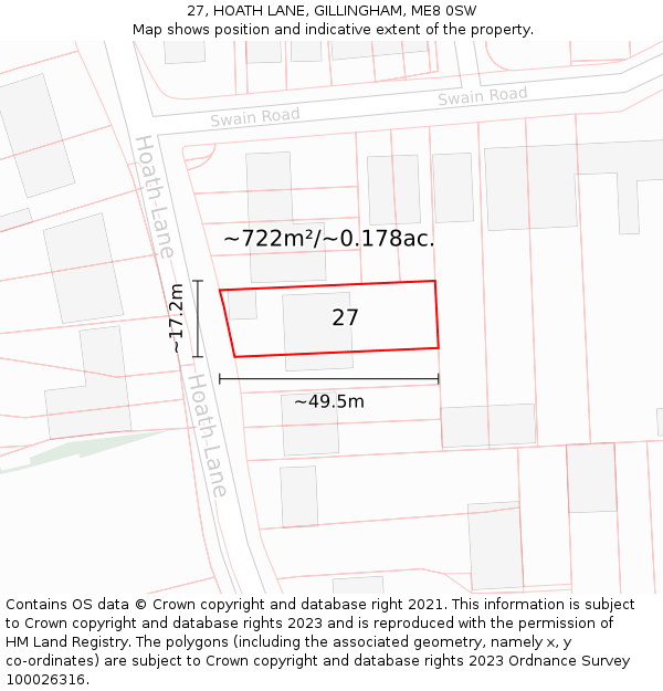 27, HOATH LANE, GILLINGHAM, ME8 0SW: Plot and title map