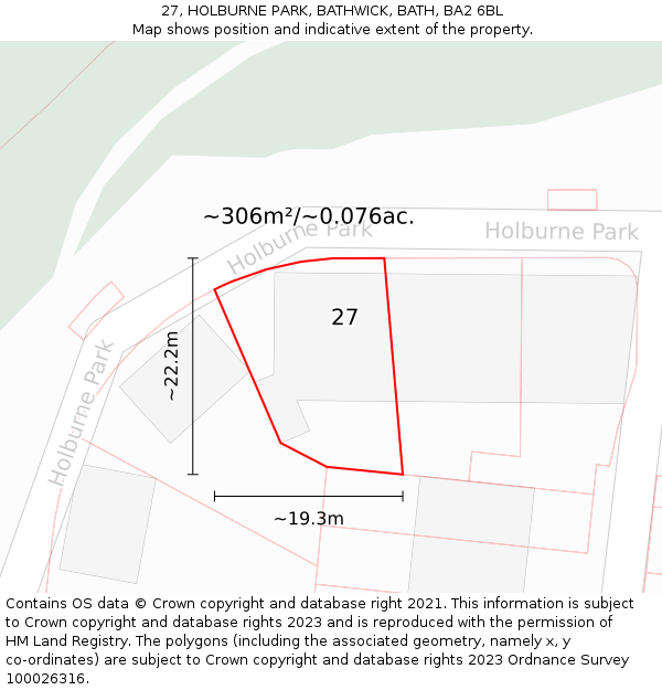 27, HOLBURNE PARK, BATHWICK, BATH, BA2 6BL: Plot and title map