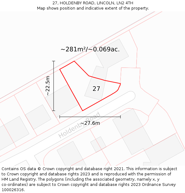 27, HOLDENBY ROAD, LINCOLN, LN2 4TH: Plot and title map