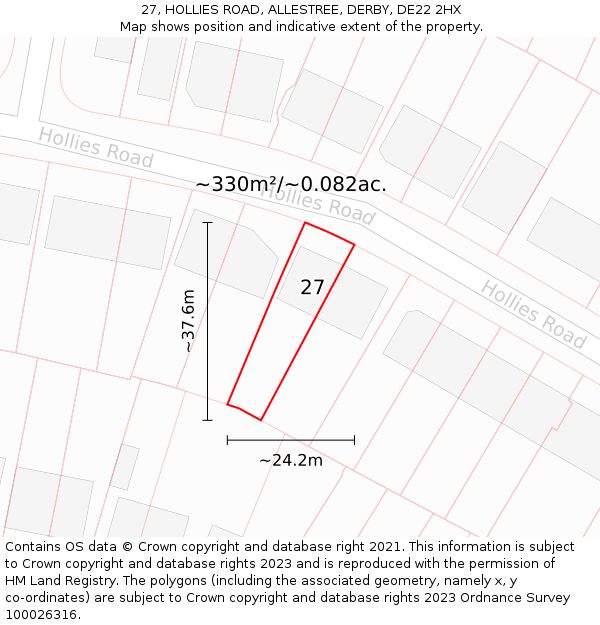 27, HOLLIES ROAD, ALLESTREE, DERBY, DE22 2HX: Plot and title map