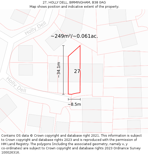 27, HOLLY DELL, BIRMINGHAM, B38 0AG: Plot and title map