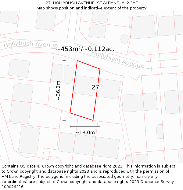 27, HOLLYBUSH AVENUE, ST ALBANS, AL2 3AE: Plot and title map